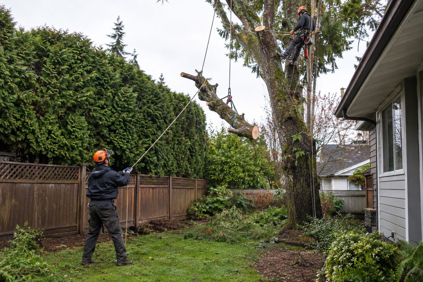 Tree trimming and pruning work in a Richmond residential yard