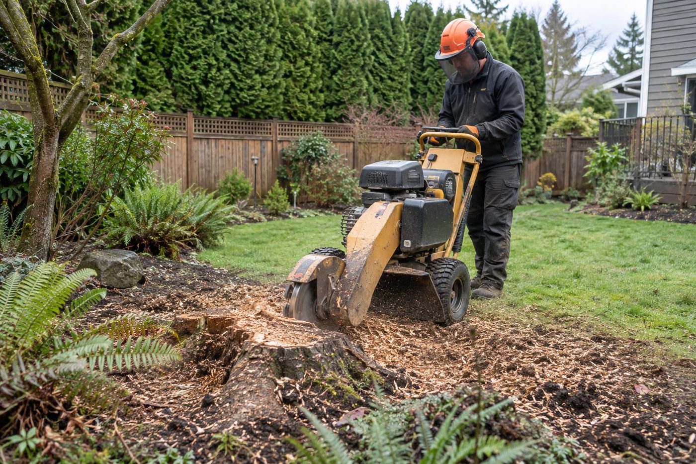 Stump grinding service in a Richmond residential yard